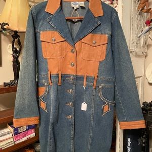 Western jean and leather trench coat